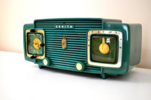 Load image into Gallery viewer, Gumby Green 1953 Zenith Model L520F AM Vintage Vacuum Tube Radio Gorgeous Looking and Sounding!