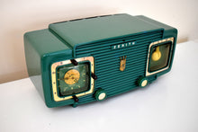 Load image into Gallery viewer, Gumby Green 1953 Zenith Model L520F AM Vintage Vacuum Tube Radio Gorgeous Looking and Sounding!