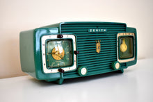 Load image into Gallery viewer, Gumby Green 1953 Zenith Model L520F AM Vintage Vacuum Tube Radio Gorgeous Looking and Sounding!