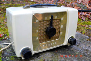 SOLD! - Sept 18, 2016- BLUETOOTH MP3 READY - White Chocolate Retro Mid Century Deco Vintage 1951 Zenith H615 AM Tube Radio Sounds Great!
