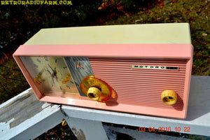 SOLD! - Apr 28, 2016 - BLUETOOTH MP3 READY - Pastel Pink Retro Jetsons 1958 Motorola Model 5C24PW Tube AM Clock Radio Totally Restored! - [product_type} - Motorola - Retro Radio Farm