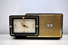 Load image into Gallery viewer, Anthracite 1957 Bulova Model 120 Vacuum Tube AM Clock Radio Excellent Condition! Sounds Great!