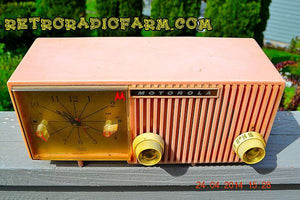 SOLD! - Sept 26, 2016 - PRETTY In Pink Retro Jetsons 1956 Motorola 57CF2 Tube AM Clock Radio Works! - [product_type} - Motorola - Retro Radio Farm