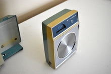 Load image into Gallery viewer, Pastel Blue Mid-Century 1963 Motorola Tandem Model CX2B Solid State AM Clock Radio Detachable Portable Radio!