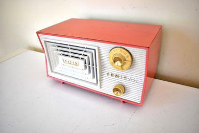 Bluetooth Ready To Go - Coral and White 1955 Admiral Model 5C45N AM Vacuum Tube Radio Rare Colors Sounds Great!