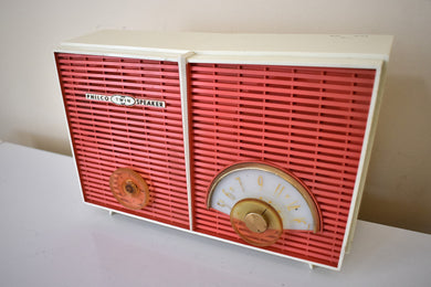 Coral and White Chevron Retro Jetsons Vintage 1957 Philco H836-124 AM Vacuum Tube Radio Excellent Condition Dual Speaker Sound!