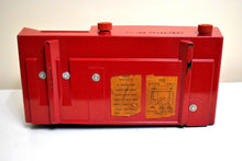 Load image into Gallery viewer, Mid Century Split Level Dream Red 1953 Philco Transitone Model 53-563 AM Vacuum Tube Radio Mint Condition!