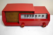 Load image into Gallery viewer, Mid Century Split Level Dream Red 1953 Philco Transitone Model 53-563 AM Vacuum Tube Radio Mint Condition!