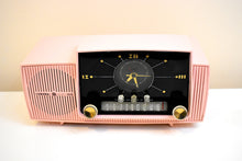 Load image into Gallery viewer, Princess Pink Mid Century 1958 General Electric Model 913D Vacuum Tube AM Clock Radio Beauty Sounds Fantastic!