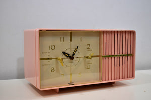 Pretty in Pink 1950s Philco AM Vacuum Tube Clock Radio Rare Never Before Seen Lighted Tuning Knob!