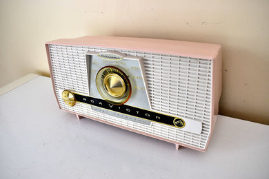 Bluetooth Ready To Go - Pink and White 1957 RCA Model X-4HE Vacuum Tube AM Radio Works Great Dual Speaker Sound!