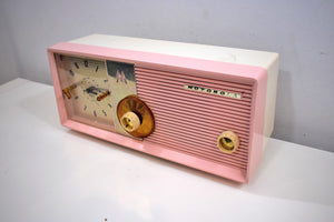 Sassy Pink 1957 Motorola Model 5C24PW Vacuum Tube AM Clock Radio Rare Color Sounds Wonderful!
