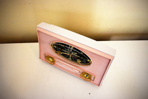 Carnation Pink and White 1962 RCA Victor Model 1-C-2FE AM Vacuum Tube Alarm Clock Radio Immaculate Condition! Sounds Great!