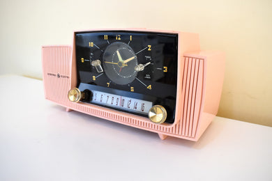 Bluetooth Ready To Go - Princess Pink 1959 GE General Electric Model C-416C AM Vacuum Tube Clock Radio Sounds Great Popular Model!