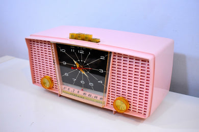 Carnation Pink 1959 Electrohome Model 5C-18A AM Tube Clock Radio Near Mint Condition Sounds Sweet!