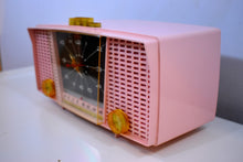 Load image into Gallery viewer, Carnation Pink 1959 Electrohome Model 5C-18A AM Tube Clock Radio Near Mint Condition Sounds Sweet!