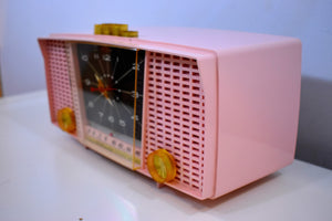 Carnation Pink 1959 Electrohome Model 5C-18A AM Tube Clock Radio Near Mint Condition Sounds Sweet!