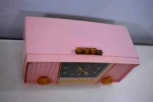 Carnation Pink 1959 Electrohome Model 5C-18A AM Tube Clock Radio Near Mint Condition Sounds Sweet!