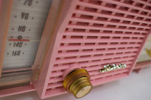Biarritz Pink 1957-1958 Silvertone Model 8027 Vacuum Tube AM Clock Radio Creme De La Creme!