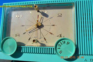 SOLD! - Feb 18, 2015 - IMMACULATE AQUA Retro Jetsons 1964 Admiral Radio Model Y3149 "Celebrity" Tube AM Clock Radio WORKS! - [product_type} - Admiral - Retro Radio Farm