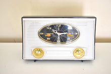 Load image into Gallery viewer, Charcoal Grey and White 1962 RCA Victor Model 1-RD-41 AM Vacuum Tube Alarm Clock Radio Sounds Great! Looks Sleek!