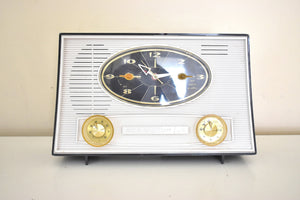 Charcoal Grey and White 1962 RCA Victor Model 1-RD-41 AM Vacuum Tube Alarm Clock Radio Sounds Great! Looks Sleek!