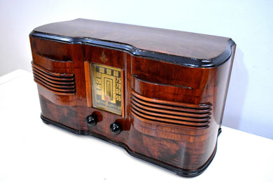 Highly Figured Burl Wood 1940 Emerson Model 376 Vacuum Tube AM Radio Refinished and Restored Top To Bottom!