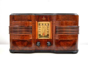 Highly Figured Burl Wood 1940 Emerson Model 376 Vacuum Tube AM Radio Refinished and Restored Top To Bottom!