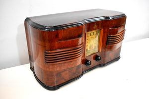 Highly Figured Burl Wood 1940 Emerson Model 376 Vacuum Tube AM Radio Refinished and Restored Top To Bottom!