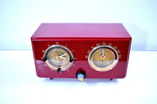 Load image into Gallery viewer, Crimson Red 1954 General Electric Model 566 Retro AM Clock Radio Porthole Design Sounds Great Near Mint Condition!