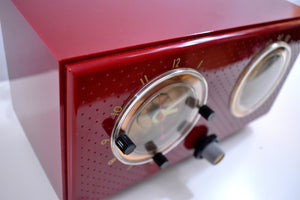 Crimson Red 1954 General Electric Model 566 Retro AM Clock Radio Porthole Design Sounds Great Near Mint Condition!