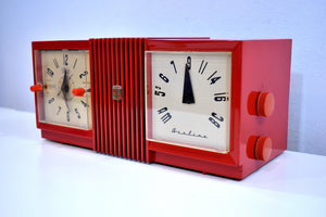 Fiesta Red Retro Deco 1955 Airline Model GSL-1581M Vacuum Tube Clock Radio Rare Model Great Color!