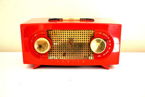 Bluetooth 準備完了 - クリムゾンレッド 1955 ゼニス「ブロードウェイ」モデル R511 真空管ラジオ 見た目も音も素晴らしい！非常に良い状態！