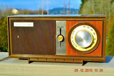売れました！ - 2014 年 3 月 20 日 - レトロモダン Fugly 1960 年代 シルバートーン モデル 6002 ブラウン木目調ラジオが動作します。