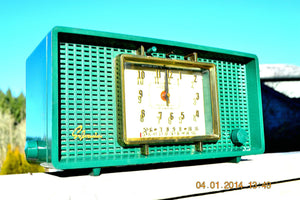 SOLD! - March 8, 2014 - SHERWOOD GREEN Atomic Age Vintage 1955 Sylvania 593 Tube AM Clock Radio WORKS! - [product_type} - Admiral - Retro Radio Farm