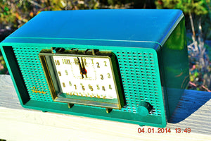SOLD! - March 8, 2014 - SHERWOOD GREEN Atomic Age Vintage 1955 Sylvania 593 Tube AM Clock Radio WORKS! - [product_type} - Admiral - Retro Radio Farm