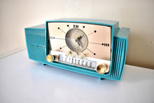 Load image into Gallery viewer, Seafoam Green Mid Century 1959 General Electric Model 914D Vacuum Tube AM Clock Radio Popular Model Sounds Terrific! Rare Sought After Color!