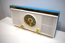 Load image into Gallery viewer, Teal Turquoise 1959 Sylvania Model 1303 Vacuum Tube AM Radio Rare Atomic Age Splendor!