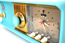 Load image into Gallery viewer, Aqua Turquoise Mid Century 1957 Motorola Model 57CC Tube AM Clock Radio Sounds Great! Looks Great!