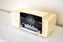 Load image into Gallery viewer, Cream White 1957 General Electric Model 912D Vacuum Tube AM Clock Radio Excellent Condition Sounds Killer!