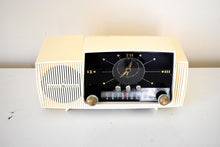 Load image into Gallery viewer, Cream White 1957 General Electric Model 912D Vacuum Tube AM Clock Radio Excellent Condition Sounds Killer!