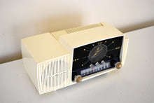 Load image into Gallery viewer, Cream White 1957 General Electric Model 912D Vacuum Tube AM Clock Radio Excellent Condition Sounds Killer!