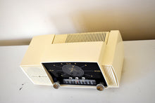 Load image into Gallery viewer, Cream White 1957 General Electric Model 912D Vacuum Tube AM Clock Radio Excellent Condition Sounds Killer!