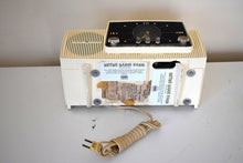 Load image into Gallery viewer, Cream White 1957 General Electric Model 912D Vacuum Tube AM Clock Radio Excellent Condition Sounds Killer!