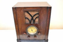 Load image into Gallery viewer, Tombstone Artisan Handcrafted Wood 1935 Montgomery Ward Airline Model 62-177 Vacuum Tube AM Shortwave Radio Wood Radio Loud As Heck!