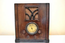 Load image into Gallery viewer, Tombstone Artisan Handcrafted Wood 1935 Montgomery Ward Airline Model 62-177 Vacuum Tube AM Shortwave Radio Wood Radio Loud As Heck!