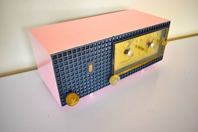 Priscilla Pink and Black Mid Century Vintage 1958 Zenith A519V AM Vacuum Tube Clock Radio Works Great! Rare Model and Colorway!