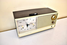 Load image into Gallery viewer, Sumatra Tan Brown and Ivory 1962 Zenith Model H519C AM Vacuum Tube Clock Radio Sounds Terrific and Excellent Condition!
