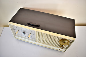 Sumatra Tan Brown and Ivory 1962 Zenith Model H519C AM Vacuum Tube Clock Radio Sounds Terrific and Excellent Condition!