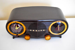 Mocha Brown 1955 Zenith Owl Eyes Model R514 AM Vacuum Tube Radio Excellent Condition Great Sounding!